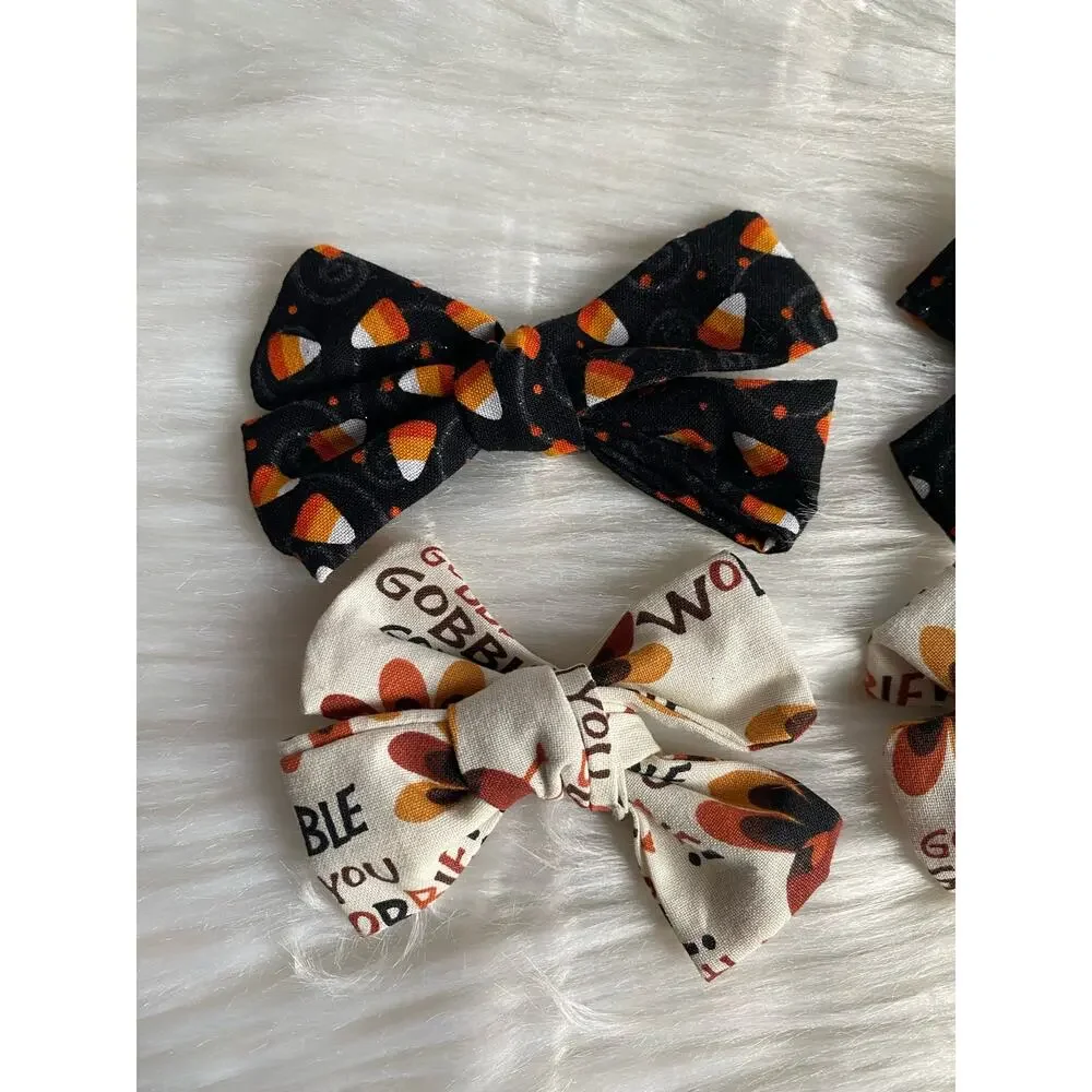 Handmade Halloween and Thanksgiving Piggy Bow Sets- Turkey and Candy Corn